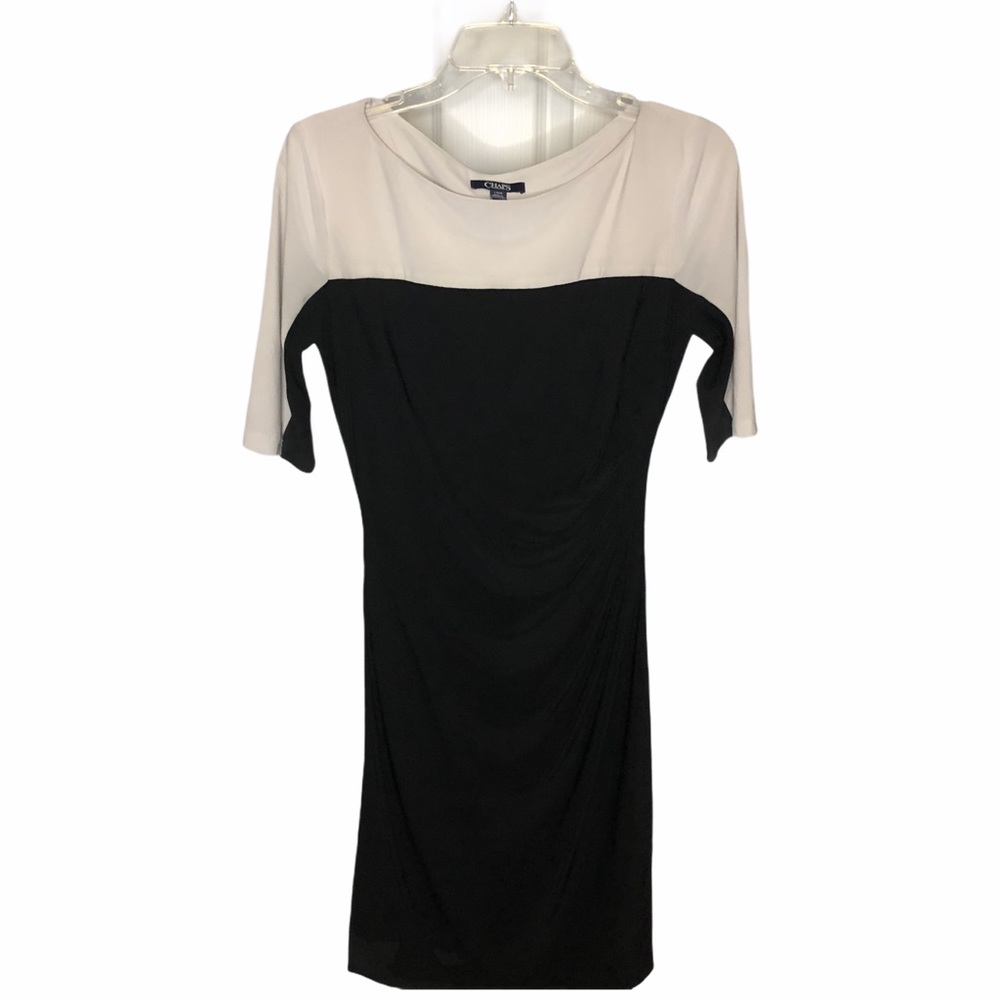 Chaps quarter sleeve black ivory midi dress
